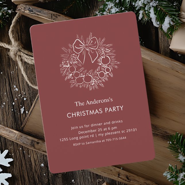 Invitation Soirée de Noël Elégante Courbe Rouge Bourgogne (Créateur téléchargé)