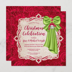 Invitation Soirée de Noël Elégante Flore Rouge & Bow Vert