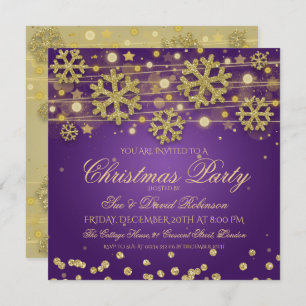 Invitation Soirée de Noël Elégante Gold & Purple