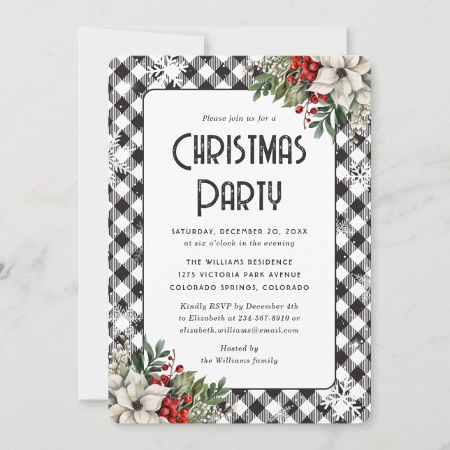 Invitation Soirée de Noël Elégante Plaid Botanical d'hiver (Devant)