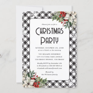 Invitation Soirée de Noël Elégante Plaid Botanical d'hiver