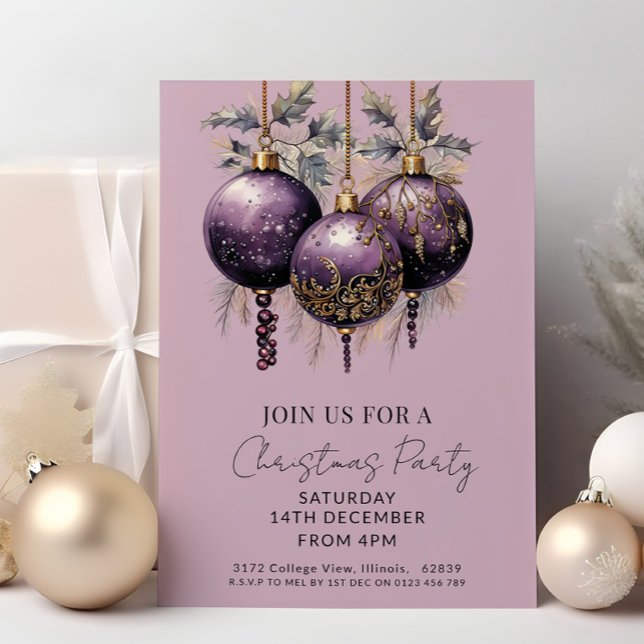 Invitation Soirée de Noël élégante violet et or (Créateur téléchargé)