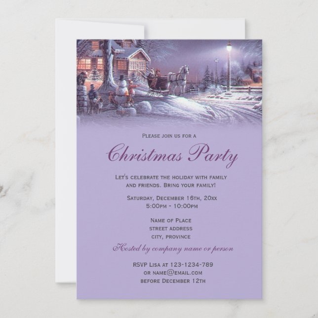 Invitation Soirée de Noël élégante violette vintage (Devant)