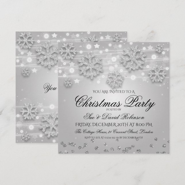 Invitation Soirée de Noël en argent (Devant / Derrière)