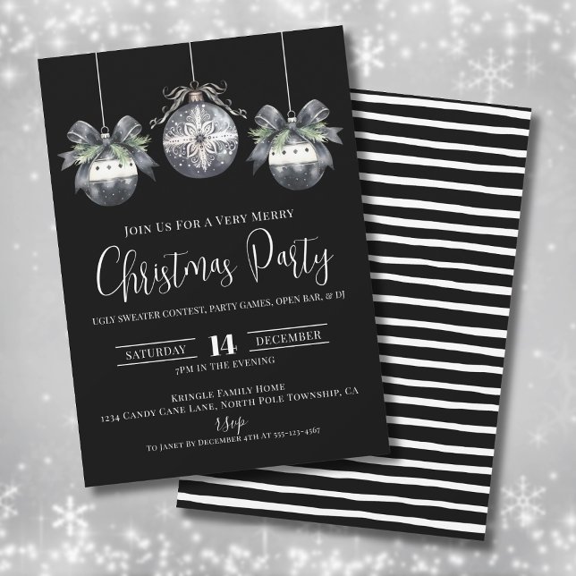 Invitation Soirée de Noël en noir et blanc (Elegant Simple Black Christmas Party Invitation)
