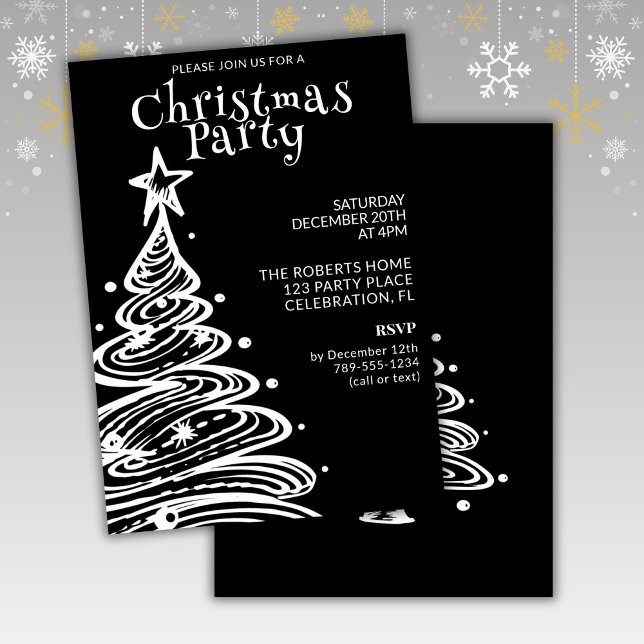 Invitation Soirée de Noël en noir et blanc (Créateur téléchargé)