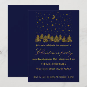 Invitation Soirée de Noël en or brillant