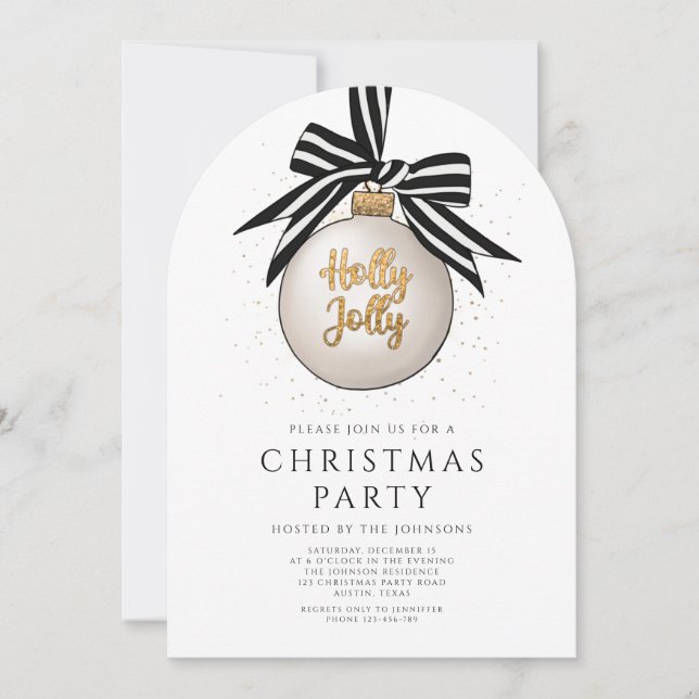 Invitation Soirée de Noël en or noir et blanc (Devant)