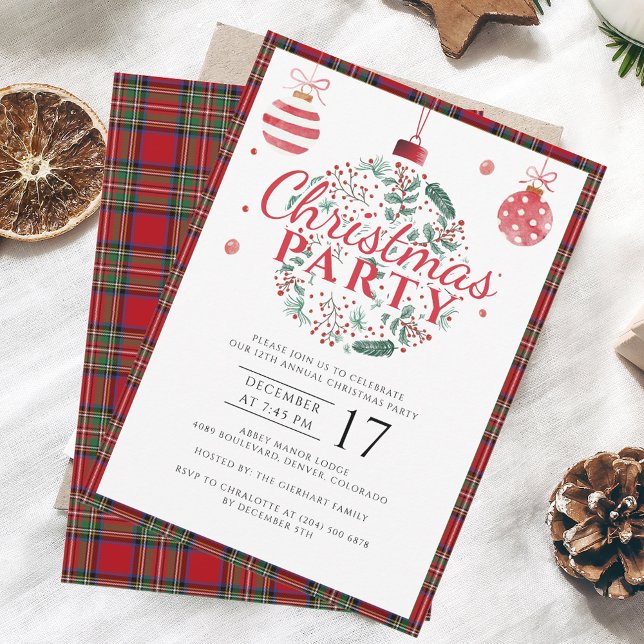 Invitation Soirée de Noël en plaid Elegant Stewart Tartan (Plaid Christmas Tartan Stewart Party Invitation)