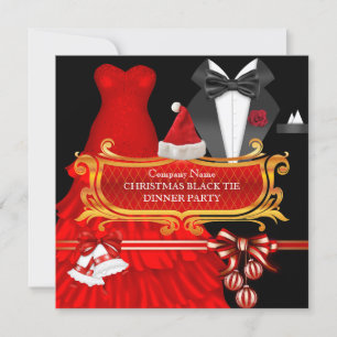 Invitation Soirée de Noël en smoking rouge et noir Entreprise