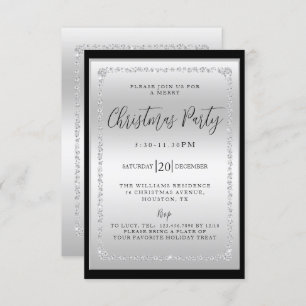 Invitation Soirée de Noël encadrée en argent et diamants noir