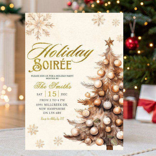 Invitation Soirée de Noël Flocon de Neige Arbre Rustique (Créateur téléchargé)