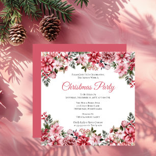 Invitation Soirée de Noël Florale Pink Poinsettias