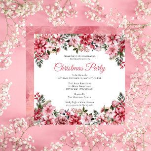 Invitation Soirée de Noël Florale Pink Poinsettias