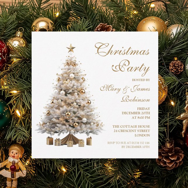 Invitation Soirée de Noël Gold (Elegant Gold Christmas Tree Holiday Party Invitation)