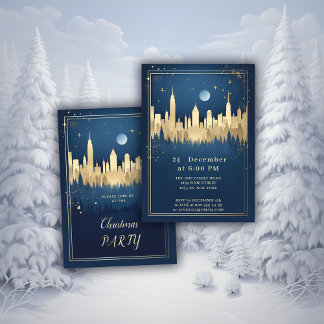 Invitation Soirée de Noël Gold et Blue