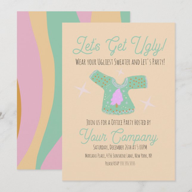 Invitation Soirée de Noël Groovy Evénement Pull Moche  (Devant / Derrière)