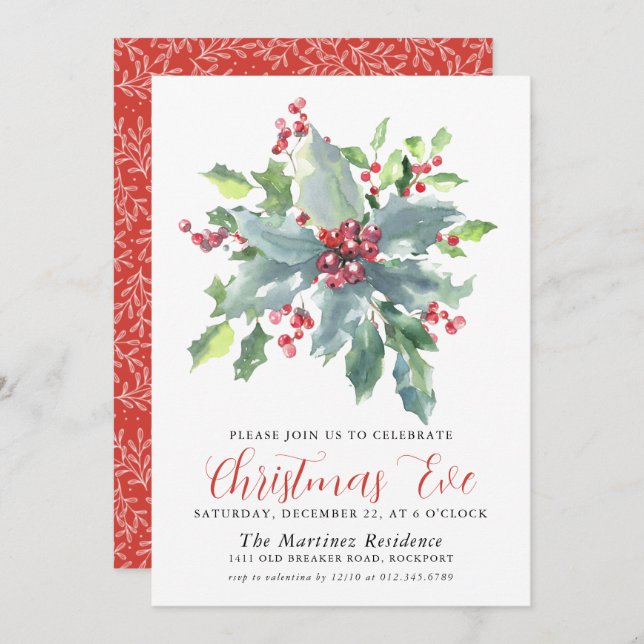 Invitation Soirée de Noël Holly Berry (Devant / Derrière)