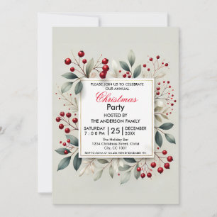 Invitation Soirée de Noël Holly Berry Et Foliage