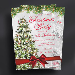 Invitation Soirée de Noël Lumières de l'arbre de Noël et ru