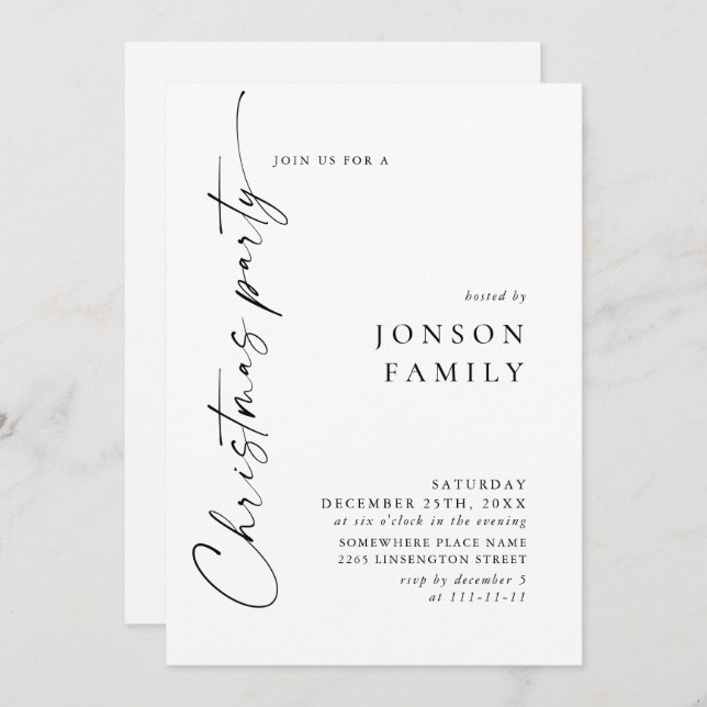 Invitation Soirée de Noël minimaliste élégante (Devant / Derrière)