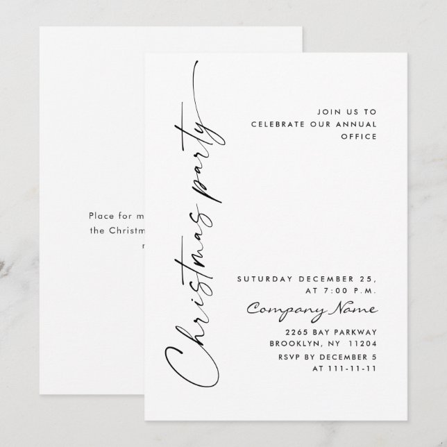 Invitation Soirée de Noël minimaliste élégante (Devant / Derrière)