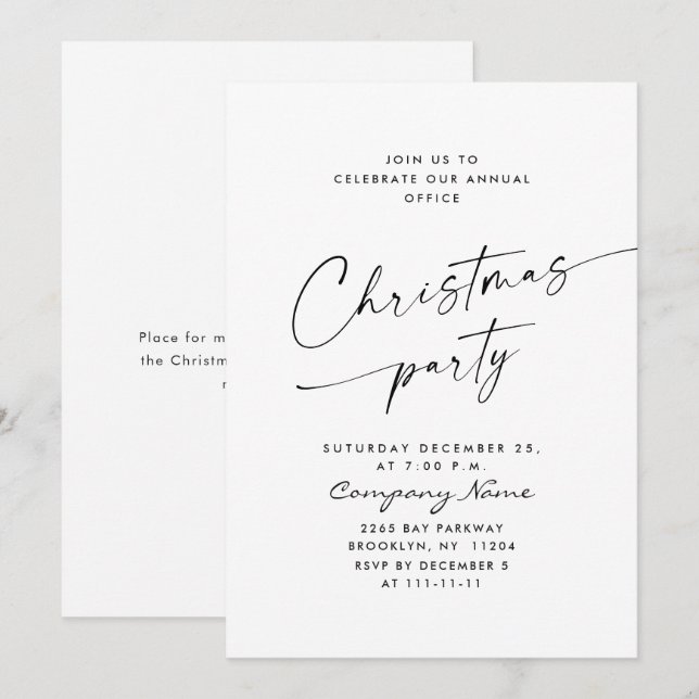 Invitation Soirée de Noël minimaliste élégante (Devant / Derrière)