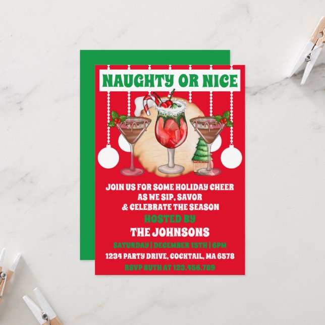 Invitation Soirée de Noël moderne ou Nice (Devant/Arrière en situation)