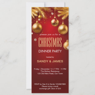 Invitation Soirée de Noël or et baubles rouges