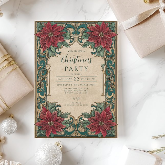 Invitation Soirée de Noël Ornate Poinsettia (Créateur téléchargé)
