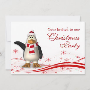 Invitation Soirée de Noël Père Noël et Penguin