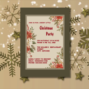 Invitation Soirée de Noël Poinsettia en ivoire d'olive élégan