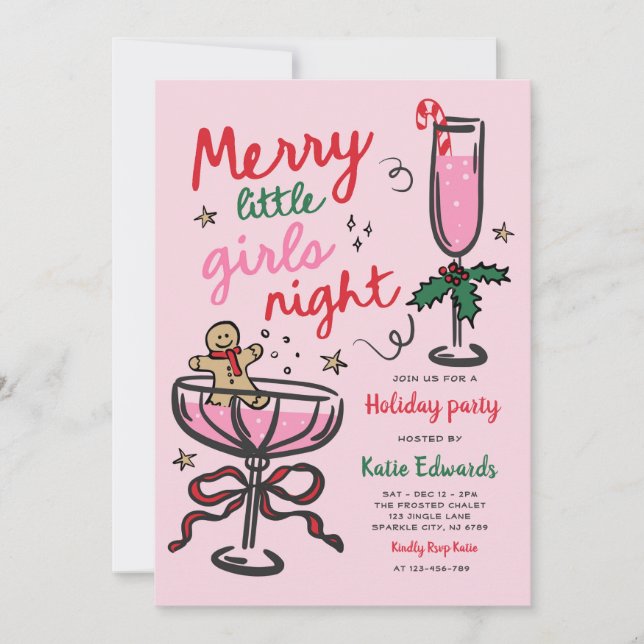 Invitation Soirée de Noël pour Filles avec Cocktail (Devant)