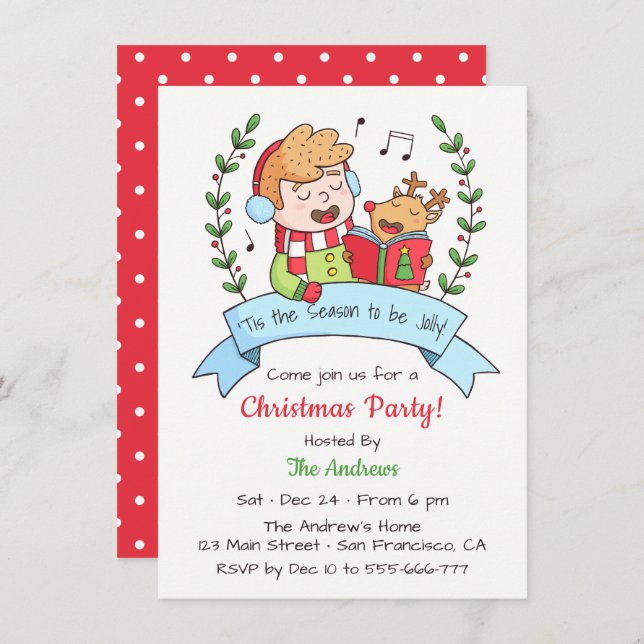 Invitation Soirée de Noël pour garçon et renne (Devant / Derrière)