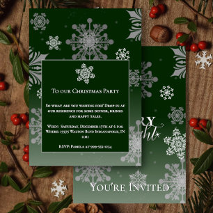 Invitation Soirée de Noël pour le joyeux vert et les flocons