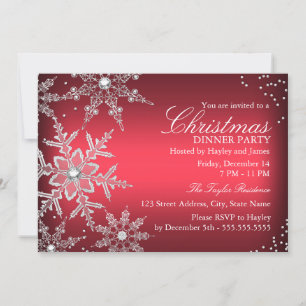 Invitation Soirée de Noël Red Crystal Snowflake