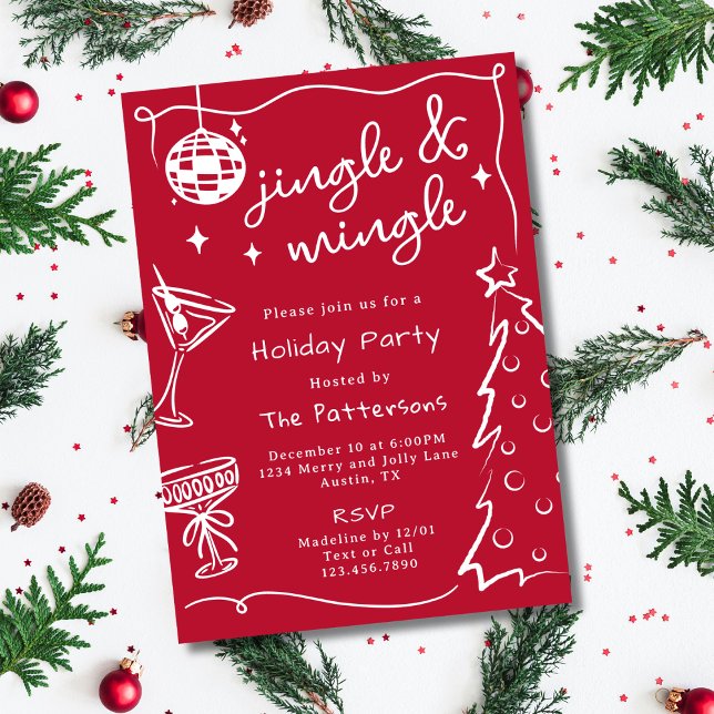 Invitation Soirée de Noël Red Disco Martini Jingle & Mingle (Créateur téléchargé)