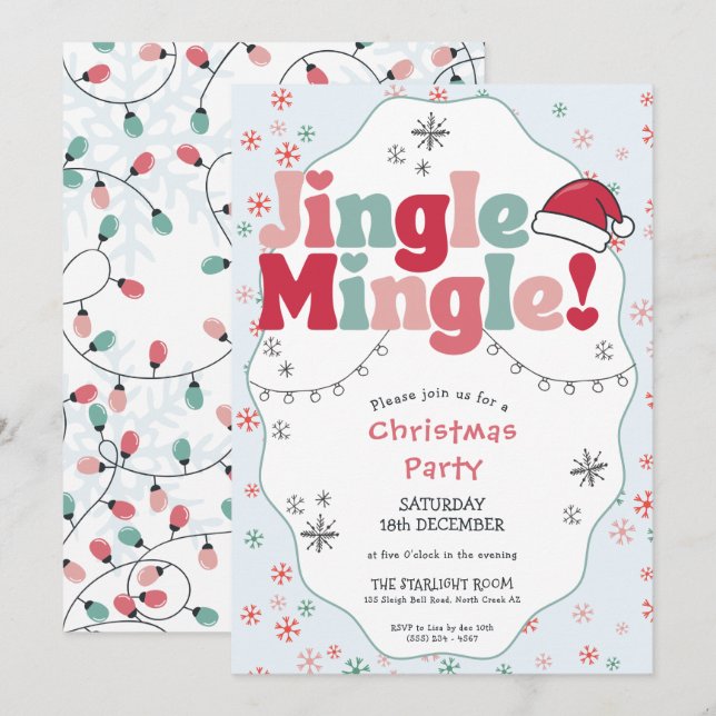 Invitation Soirée de Noël Rétro Jingle Mingle  (Devant / Derrière)