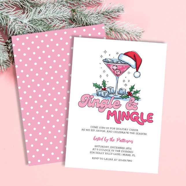 Invitation Soirée de Noël Retro Pink Martini Jingle & Mingle (Créateur téléchargé)