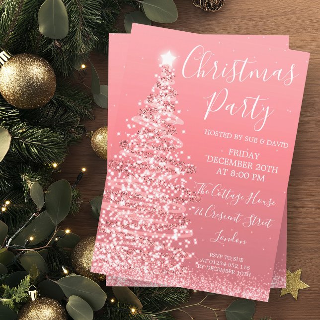 Invitation Soirée de Noël Rose élégante Parties scintillant d (Elegant Rose Gold Glitter Tree Christmas Party Invitation)