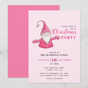 Invitation Soirée de Noël rose Gnome