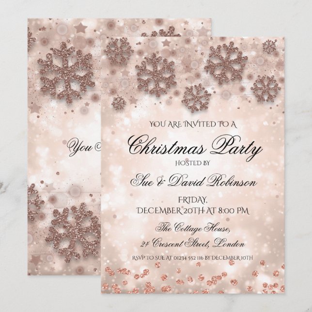 Invitation Soirée de Noël Rose Gold (Devant / Derrière)