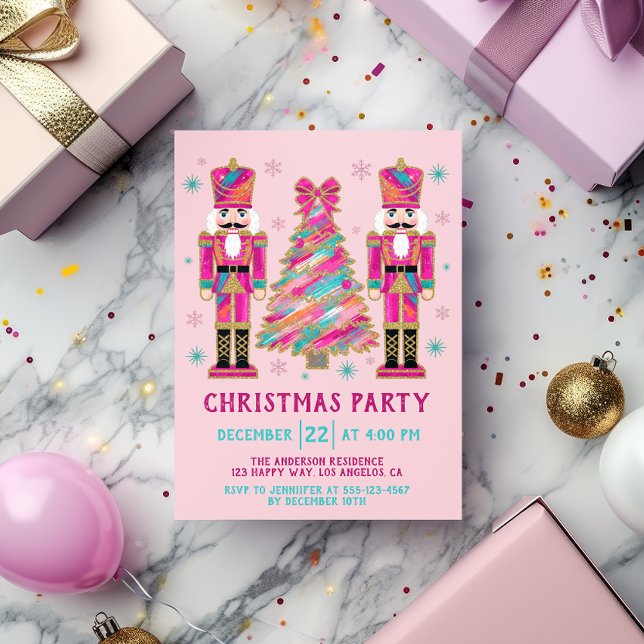 Invitation Soirée de Noël rose | Parties scintillant (Créateur téléchargé)