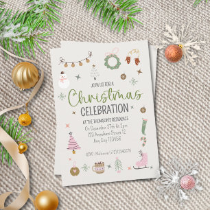 Invitation Soirée de Noël Rose Pink Vert Pur hiver
