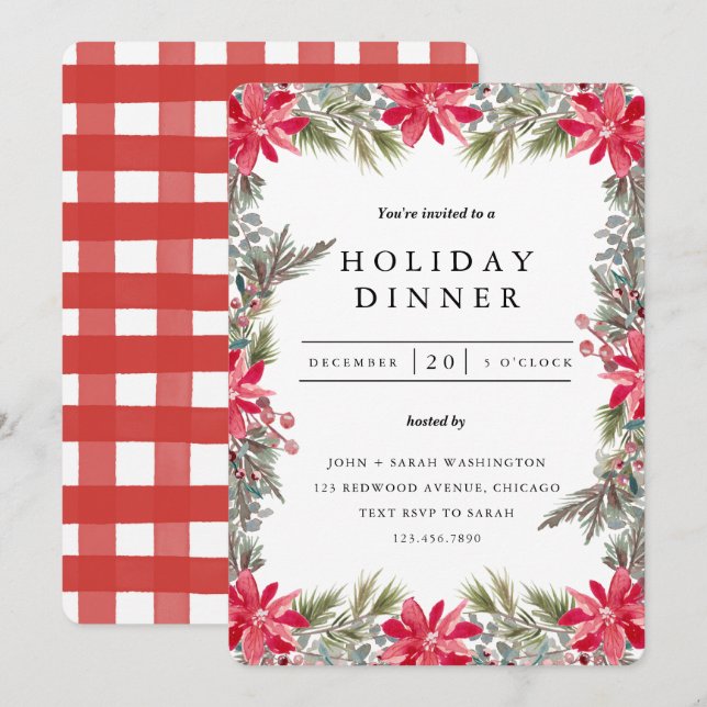 Invitation Soirée de Noël Rouge et Vert (Devant / Derrière)