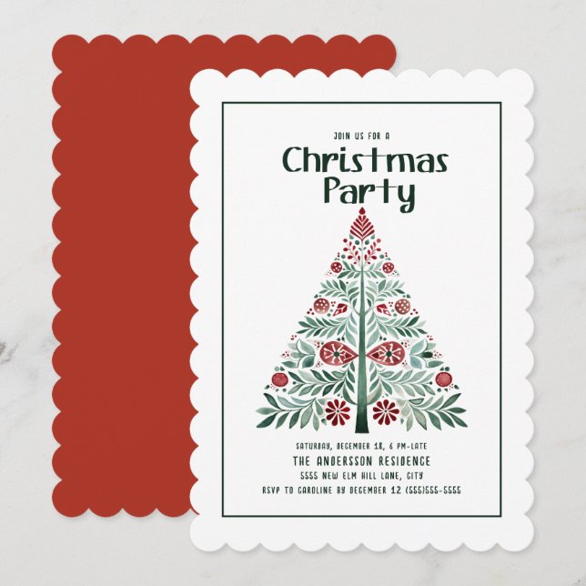 Invitation Soirée de Noël Rouge Vert (Devant / Derrière)