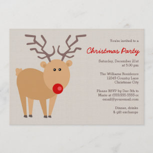 Invitation Soirée de Noël rustique de Cute Reindeer