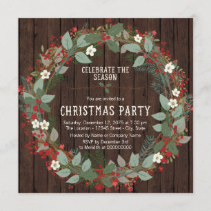 Invitation Soirée de Noël Rustique Holly Wreath
