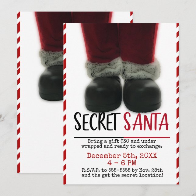 Invitation Soirée de Noël Secret Santa (Devant / Derrière)
