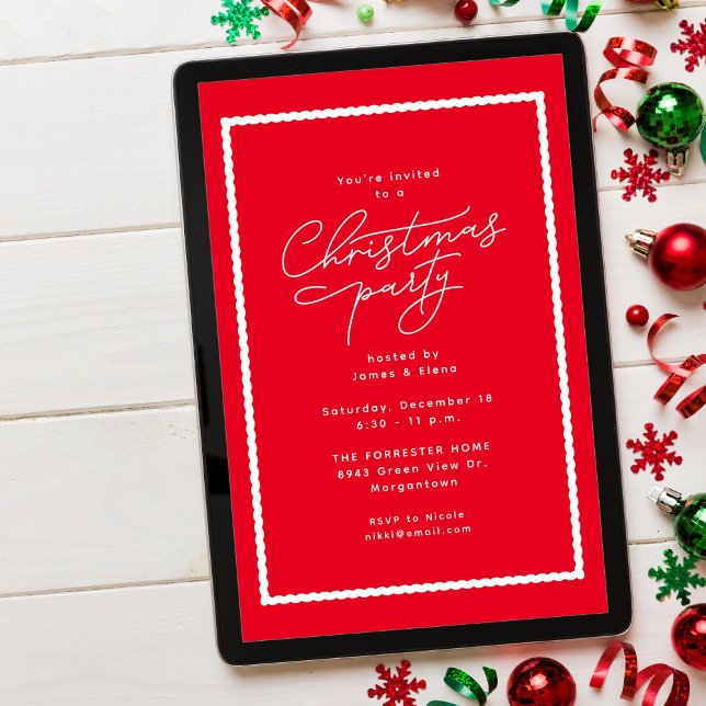 Invitation Soirée de Noël simple et classique en rouge et bla (Créateur téléchargé)
